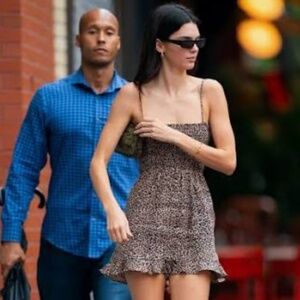 Kendall Jenner style brown leopard animal print smocked mini slip dress M
